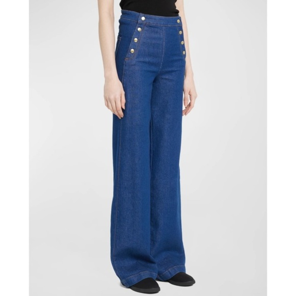 FRAME Adele Sailor Wide Leg Jeans Dark Wash Gold Button High‎ Rise 27 SSWL118